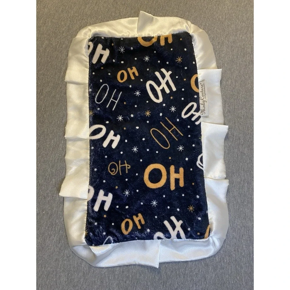 Minky Couture Mini Baby Blanket Dark Blue Christmas Ho Ho & Snowflakes